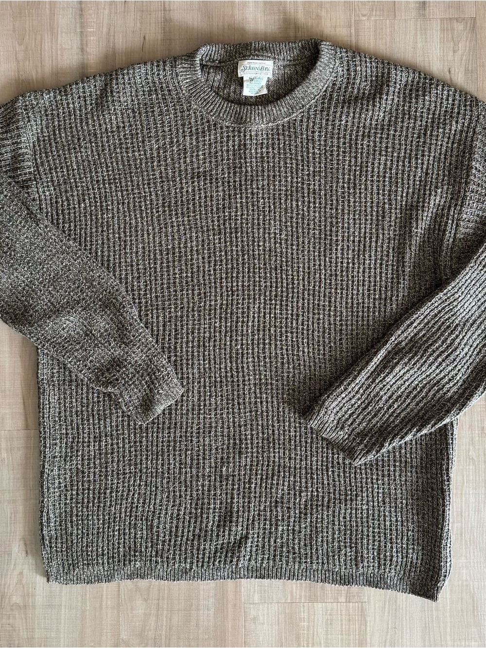 St. John's Bay Men’s Vintage Chunky Crewneck Sweater Brown Heather Cabin Style
